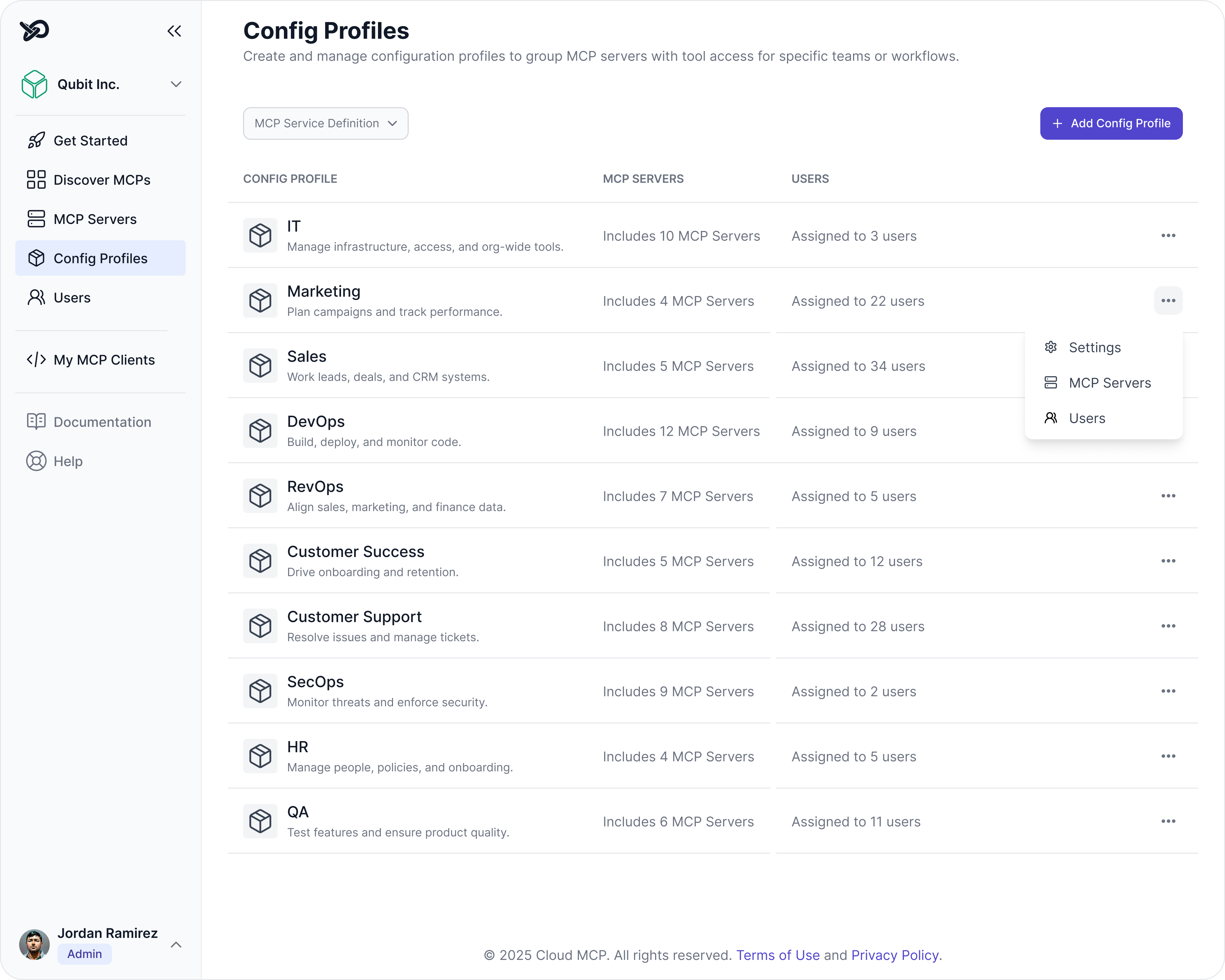 Cloud MCP Config Profiles Interface